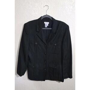 Vintage Talbots Women’s Black Button Up Coat Blazer Size 12 Linen Blend